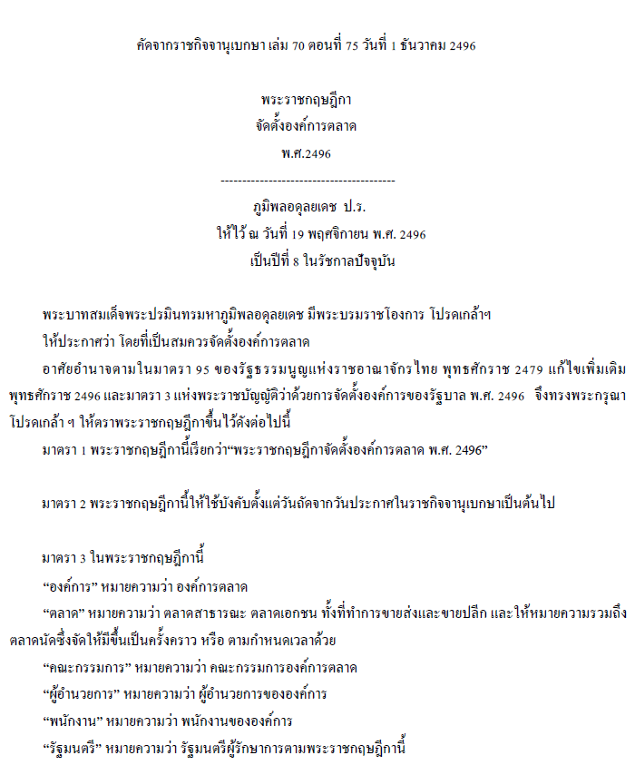 พระราชกฤษฎีกาจัดตั้งองค์การตลาด